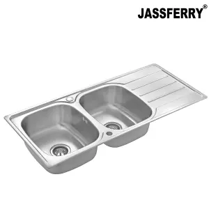 JASSFERRY Large Kitchen Sink Stainless Steel Matt Inset Double Bowl Reversible Drainer