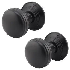 AFIT Lined Door Knobs Matt Black - 1 Pair of Mortice Knobs (55mm) for Internal Doors