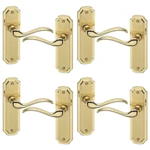 URBNLIVING 157cm Length 8 Pcs Constance Metal & Polished Brass Plain Lever Latch Door Handles Set