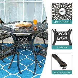 Black Vintage Round Cast Aluminum Outdoor Bistro Dining Table with Umbrella Hole 90 cm