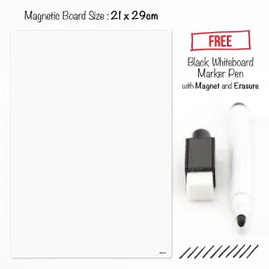 A4 Blank Dry Wipe Magnetic Whiteboard Fridge Board Magnet Signage Sheet With Marker Pen