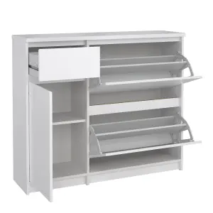 Naia Shoe Cabinet with 2 Shoe Compartments, 1 Door and 1 Drawer in White High Gloss