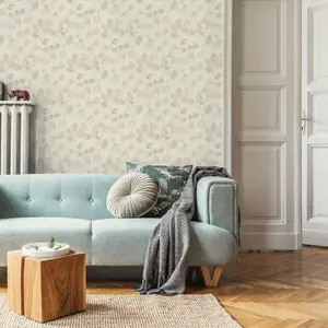 Holden Opus Eucalypto Leaves Botanical Garden Leaf Textured Vinyl Beige Dove Wallpaper