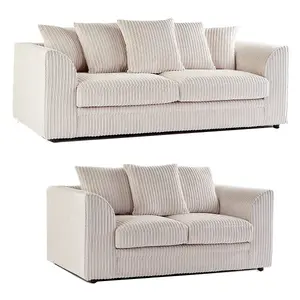 Luxor Jumbo Cord Cream 3 + 2 Fabric Sofa Suite