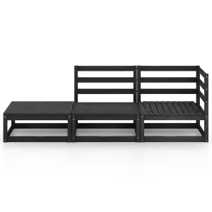 3 Piece Garden Lounge Set Black Solid Pinewood