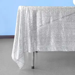 Neel Blue 70" x 70" Square Sequin Tablecloth, Silver