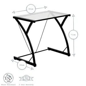 Harbour Housewares - Glass Top Computer Desk - Black