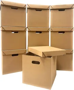 Pack of 10 Strong Cardboard Cube Storage Boxes with Lid and Handles Ideal for Shelves