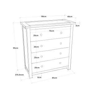 Lugo 4 Drawer Chest of Drawers Brass Knob