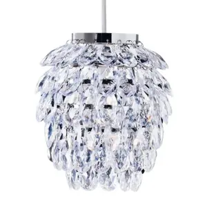 First Choice Lighting Set of 2 Pineapple Chrome and Clear Jewelled Pendant Lightshades