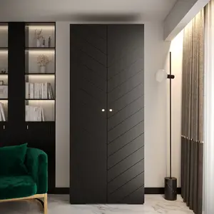 Black Manhattan IV Modern Hinged Door Wardrobe W1000mm H2370mm D470mm - 2 Doors, 10 Shelves