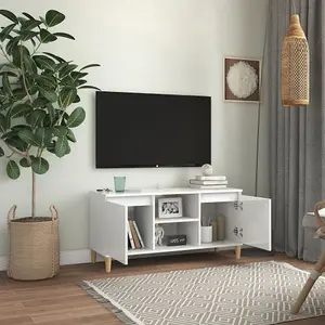 Berkfield TV Cabinet & Solid Wood Legs High Gloss White 103.5x35x50 cm