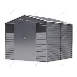 246.5cm W Charcoal Steel Outdoor Garden Tool Storage Shed with Windows, Vents, and Built-in Shelves, Black