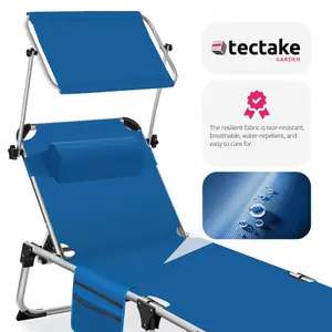 Sun Lounger Aurelie - foldable with headrest, 6 position backrest - blue