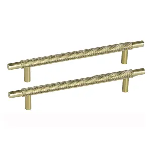 CH445 Knurled T Bar Pull Handle, Satin Brass, 160mm Centres, Pack of 2