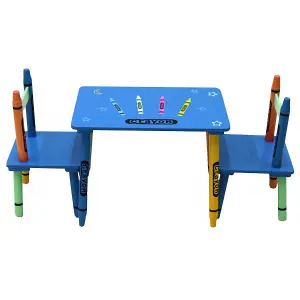 Oypla Childrens Wooden Crayon Table and Chairs Set Kids Room Furniture