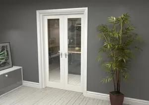 Green & Taylor White Primed Shaker 1 Lite Clear Glass Internal French Door Set - 1122 x 2021 x 133mm (WxHxT)