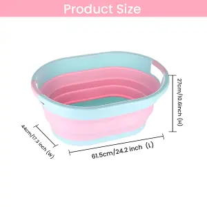 Oval Collapsible Foldable Laundry Basket Storage Organiser - Pink, 39 Litre