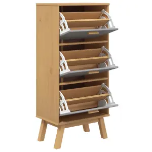 Berkfield Shoe Cabinet OLDEN Grey and Brown 55x35x120cm Solid Wood Pine