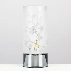 ValueLights Modern Floral Design Glass And Polished Chrome Touch Bedside Table Lamp