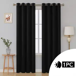 Polyester Blackout Grommet / Eyelet Door Curtain Panel Black / 132 W x 274 D cm