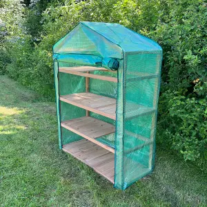 Extra Wide 4 Tier Wooden Mini Greenhouse with Reinforced Cover