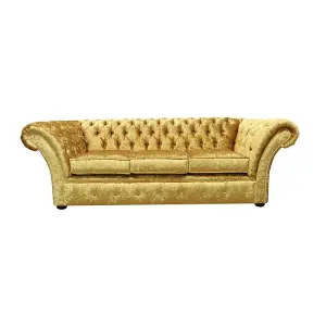 Chesterfield 3 Seater Sofa Settee Shimmer Gold Velvet Fabric In Balmoral Style