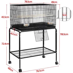 Yaheetech Black Metal Bird Cage Flight Cage with Rolling Stand Extra Space