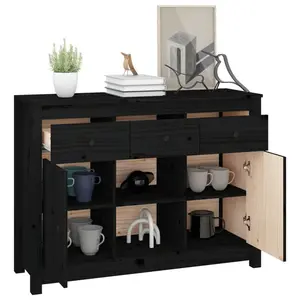 Potts 100Cm Wide 3 Drawer Pine Solid Wood Sideboard Black