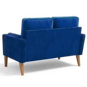 121CM Velvet Love Seat Blue Couch with 2 Pillows