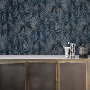 Clarissa Hulse Woodland Fern French Navy Smooth Wallpaper