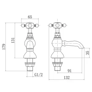 Rinse Bathrooms Traditional Pair of Bathroom Sink Basin Taps Twin Cross Head Brass Faucet Polished Chrome Basin Pillar Taps