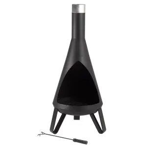 Black Rio Chimenea - Metal Outdoor Garden Patio Log Wood Burner Fire Pit Bowl with Stainless-Steel Flue Cap - Small, H125 x 50cm