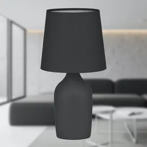 First Choice Lighting Set of 2 Smooth Black Ceramic 27cm Table Lamps With Maching Shades