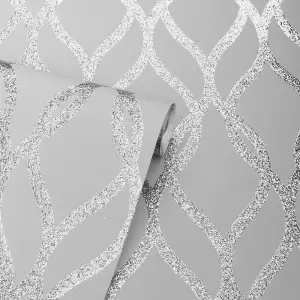 Arthouse Sequin Trellis Grey/Silver Wallpaper