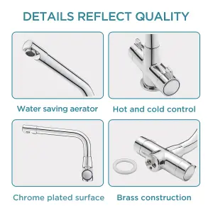 BATHWEST Kitchen Mixer Tap with Swivel Spout Dual Lever Knob Chromed Brass Modern Kitchen Sink Tap