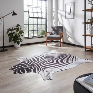 Faux Zebra Print Black White Abstract Animal Modern Cowhide Rug for Living Rug for Living Room and Bedroom-155cm X 195cm