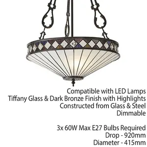 Tiffany Glass Hanging Ceiling Pendant Light Bronze & Natural Lamp Shade i00129