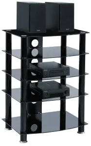 Centurion Supports Galago 5-Shelf Premium Black Glass with Black Legs AV Rack