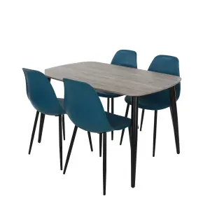 Core Products Aspen Grey Oak Effect 120cm Rectangular Dining Table with 4 Blue Plastic Curve Design Chairs