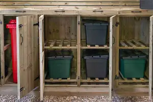 2 Wheelie Bin/6 Recycle Box Store - L80.4 x W319.5 x H120 cm - Timber