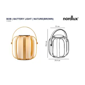 Nordlux Bob Outdoor Patio Terrace Bamboo Solar Charged Auto Turn On LED Light in Nature (H) 39.6cm