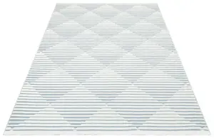 Blue Outdoor Rug, Geometric Striped Stain-Resistant Rug For Patio Decks, 3mm Modern Outdoor Area Rug-190cm X 290cm