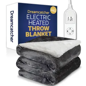 Dreamcatcher Sherpa Fleece Polyester Heated Electric Throw Blanket 160cm x 120cm Dark Grey