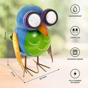 Metal Owl Garden Ornament With Solar Powered Light