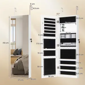 COSTWAY 110 x 37cm Jewelry Mirror Cabinet Wall/Door Mounted Jewelry Armoire Organizer