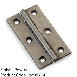 PAIR Solid Brass Cabinet Butt Hinge - 64mm - Pewter Premium Cupboard Fixings