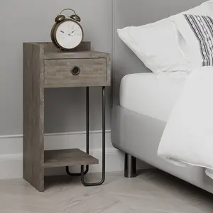 Jan Versatile Modern Bedside Table with Drawer and Open Shelf Dark Coffee / Left Orientation