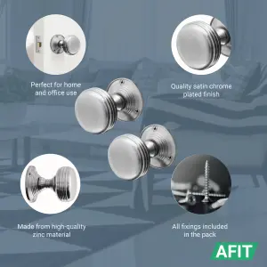 AFIT Lined Door Knobs Satin Chrome - 1 Pair of Mortice Knobs (55mm) for Internal Doors