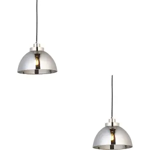 2 PACK Hanging Ceiling Pendant Light - Bright Nickel Plate & Mirrored Glass - 10W LED E27